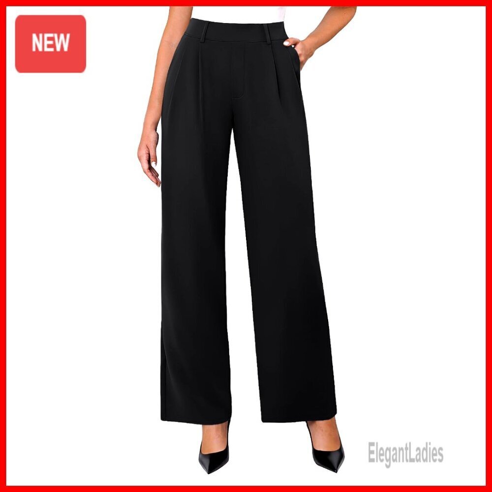 Wide Leg Dress Pants Stretchy High Waisted Work Pants with Pockets